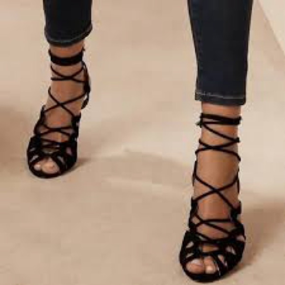 Banana Republic Jene Black Suede Lace-Up Heels, Size 8 - Picture 4 of 6